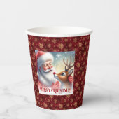Festive Santa Claus Rudolph Cartoon Party Cups 紙コップ (正面)