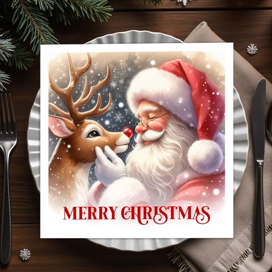 Festive Santa Claus Rudolph Christmas Party Dinner スタンダードカクテルナプキン