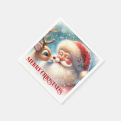 Festive Santa Claus Rudolph Holiday Napkins Dinner スタンダードカクテルナプキン (角)