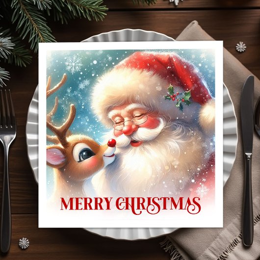 Festive Santa Claus Rudolph Holiday Napkins Dinner スタンダードカクテルナプキン