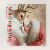 Festive Santa Claus Rudolph Personalized Kids Gift ジグソーパズル (横)