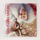 Festive Santa Claus Rudolph Personalized Kids Gift ジグソーパズル (横)