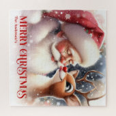 Festive Santa Claus Rudolph Personalized Kids Gift ジグソーパズル (横)