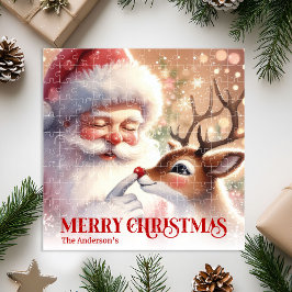 Festive Santa Claus Rudolph Personalized Kids Gift ジグソーパズル
