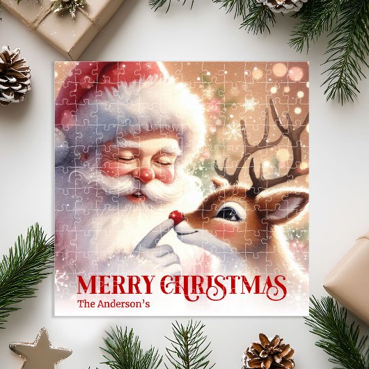 Festive Santa Claus Rudolph Personalized Kids Gift ジグソーパズル