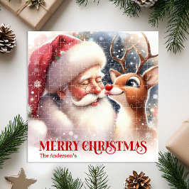 Festive Santa Claus Rudolph Personalized Kids Gift ジグソーパズル