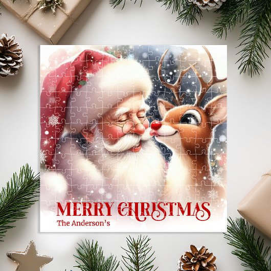 Festive Santa Claus Rudolph Personalized Kids Gift ジグソーパズル