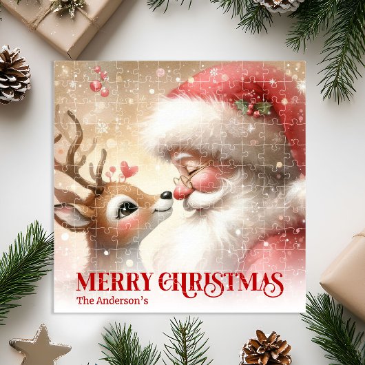 Festive Santa Claus Rudolph Personalized Kids Gift ジグソーパズル