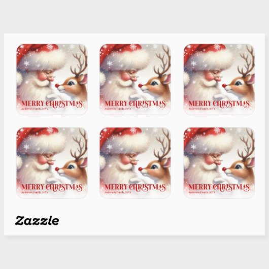 Festive Santa Claus Rudolph Personalized Kids Gift スクエアシール (シート)