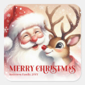 Festive Santa Claus Rudolph Personalized Kids Gift スクエアシール (正面)