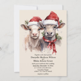 Festive Santa Hat Cow Calves Christmas Wedding 招待状