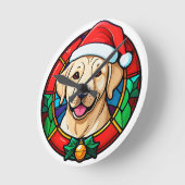 Festive Santa Hat Dog Cartoon ラウンド壁時計 (傾斜)