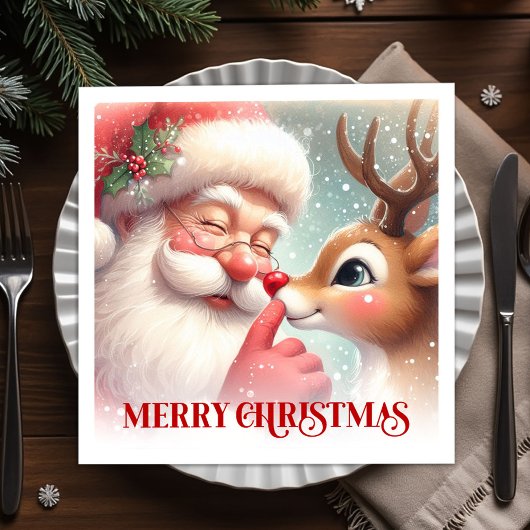 Festive Santa Rudolph Christmas Napkins Holiday スタンダードカクテルナプキン