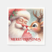 Festive Santa Rudolph Christmas Napkins Holiday スタンダードカクテルナプキン (正面)