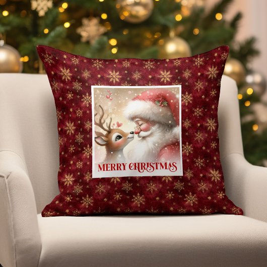 Festive Santa Rudolph Holiday Pillow Xmas Decor クッション
