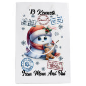 Festive Santa Sack With Fun Snowman ミディアムペーパーバッグ (正面)