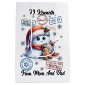 Festive Santa Sack With Fun Snowman ミディアムペーパーバッグ (裏面)