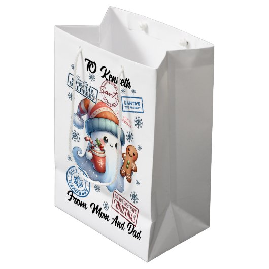 Festive Santa Sack With Fun Stickers ミディアムペーパーバッグ (正面アングル)