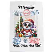 Festive Santa Sack With Holiday Snowman ミディアムペーパーバッグ (裏面)