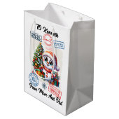 Festive Santa Sack With Holiday Snowman ミディアムペーパーバッグ (裏面アングル)