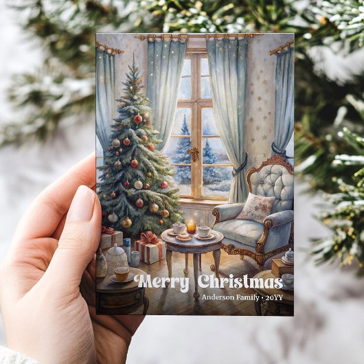 Festive scene greeting card red green traditional シーズンカード