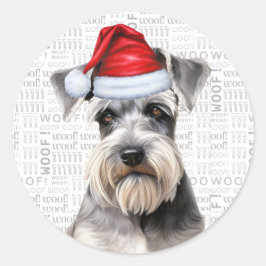 Festive Schnauzer Dog Woof Word Art Christmas ラウンドシール