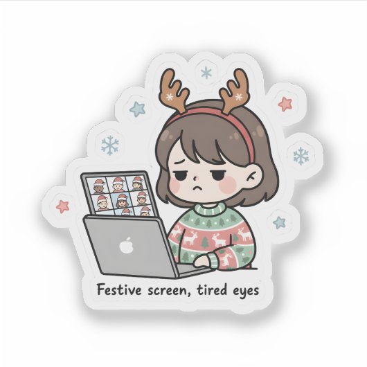 Festive Screen Tired Eyes Sticker Funny Christmas シール (正面)