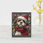 Festive Shih Tzu With Santa Hat Snowy Winter Chris カード (黄色い花)