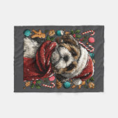 Festive Shih Tzu With Santa Hat Snowy Winter Chris フリースブランケット (正面(横))