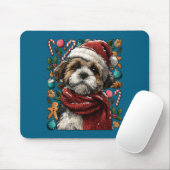 Festive Shih Tzu With Santa Hat Snowy Winter Chris マウスパッド (マウス)