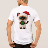 Festive Siamese Cat with Santa Hat and Gift Box トライブレンドＴシャツ (裏面)