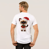 Festive Siamese Cat with Santa Hat and Gift Box トライブレンドＴシャツ (裏面全面)
