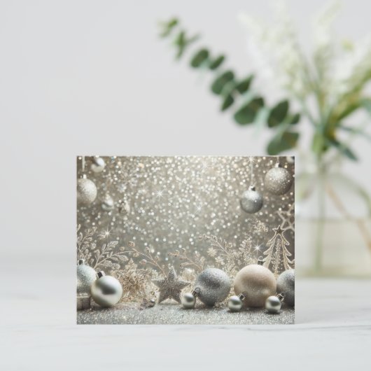 Festive Silver Glitter with Christmas Elements シーズンカード (スタンド正面)