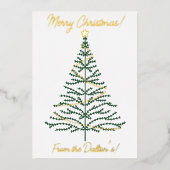 Festive Simple White Green & Gold Christmas Tree 箔シーズンカード (正面)