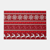 Festive Snowflake and Reindeer Design ドアマット (正面)