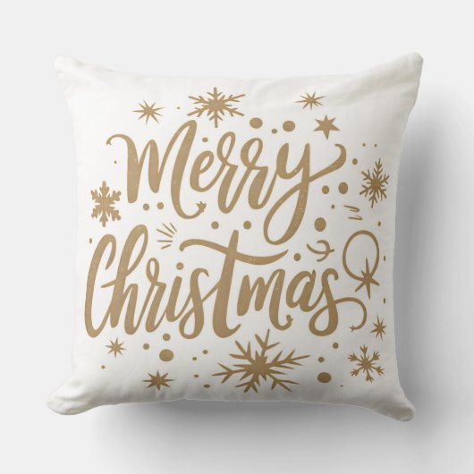 Festive Snowflake Merry Christmas Throw Pillow クッション (正面)