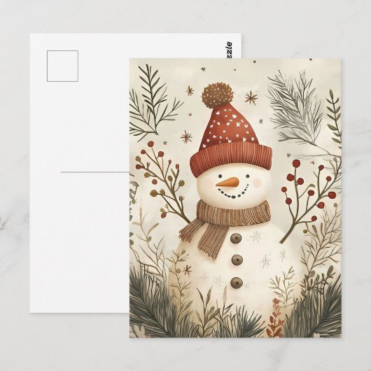 Festive Snowman Christmas Greeting ポストカード (正面/裏面)