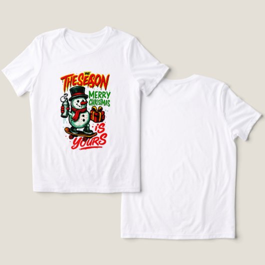 Festive Snowman Christmas Holiday Magic トライブレンドＴシャツ (デザイン正面&裏面)