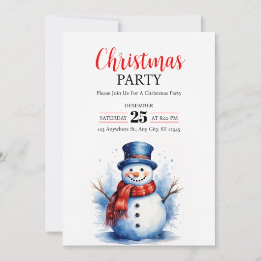 festive snowman Christmas Party Invitation 招待状 (正面)
