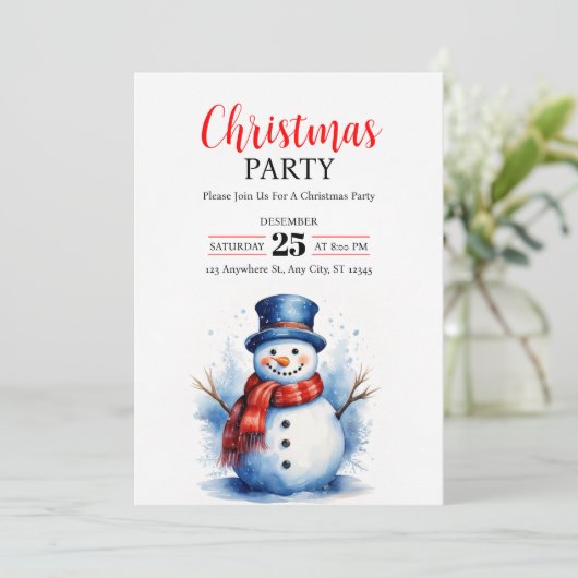  festive snowman Christmas Party Invitation 招待状 (スタンド正面)