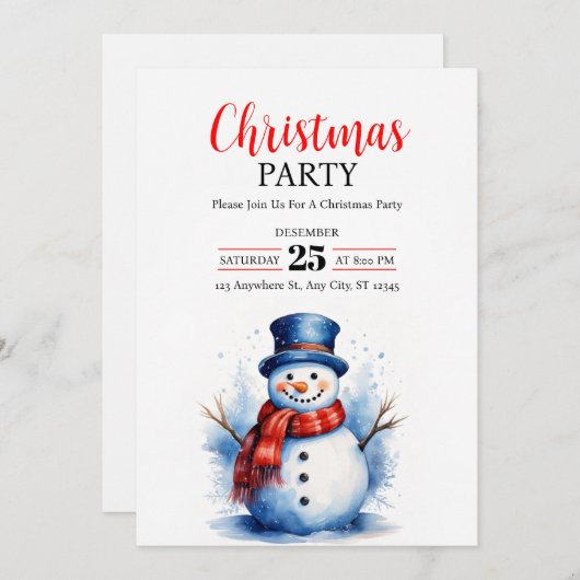 festive snowman Christmas Party Invitation 招待状 (正面/裏面)
