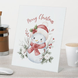 Festive Snowman Christmas Pedestal Sign 台座サイン