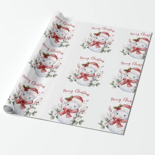 Festive Snowman Christmas Wrapping Paper ラッピングペーパー (アンロールド)