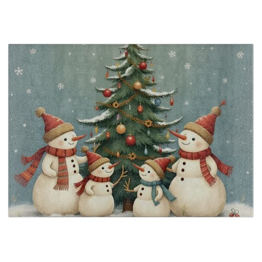 Festive Snowman Family Christmas Collection カッティングボード (正面)