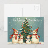 Festive Snowman Family Christmas Collection シーズンポストカード (正面/裏面)