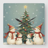 Festive Snowman Family Christmas Collection スクエア壁時計 (正面)