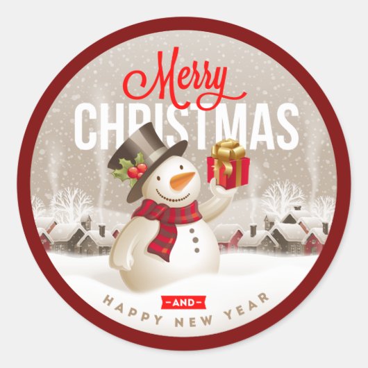Festive Snowman Holiday Sticker – Merry Christmas  ラウンドシール (正面)