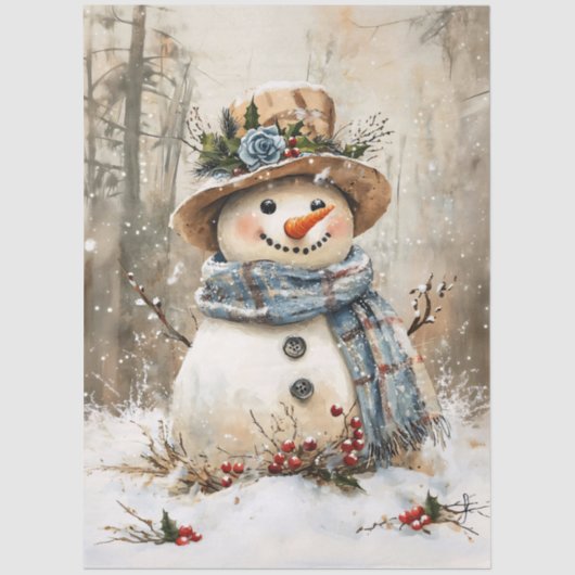 Festive Snowman in Forest Decoupage 薄葉紙 (正面)