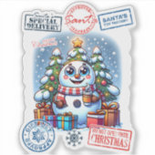 Festive Snowman With Christmas Stamps and Presents シール (正面)