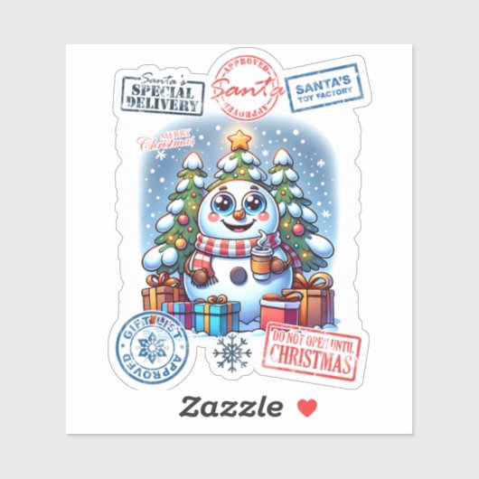 Festive Snowman With Christmas Stamps and Presents シール (シート)